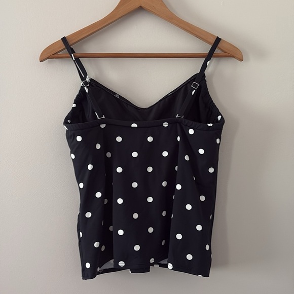 Lands End Tankini Swimsuit Top Polka Dot Tie Black and White Underwire Size 12 - Picture 3 of 9